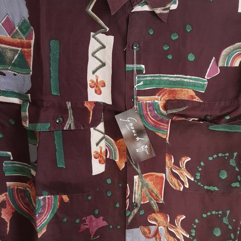 100% Silk Men's Geometric Long Sleeve Button Up - Picture 2 of 6